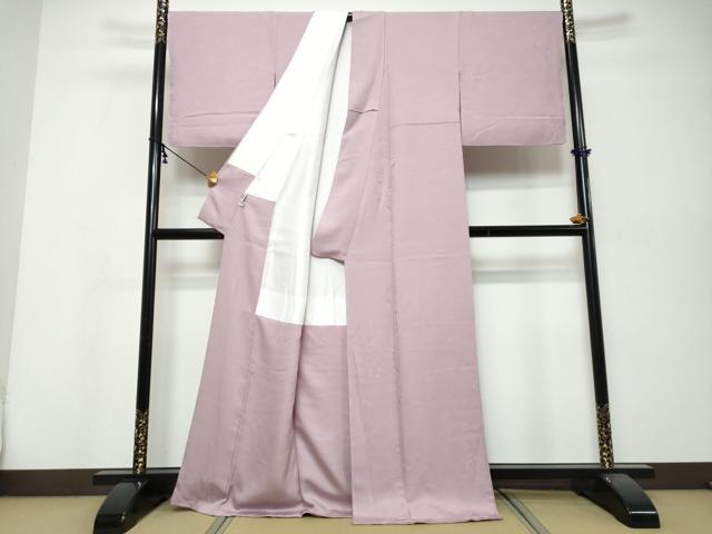 平和屋着物●上質な色無地 雪輪草花地紋 薄葡萄色 反端付き 正絹 逸品 未使用 DABI9879ud