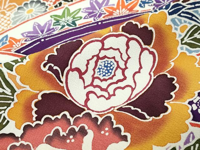 平和屋着物●豪華振袖 型染め 熨斗草花文 正絹 逸品 DABI9884ud