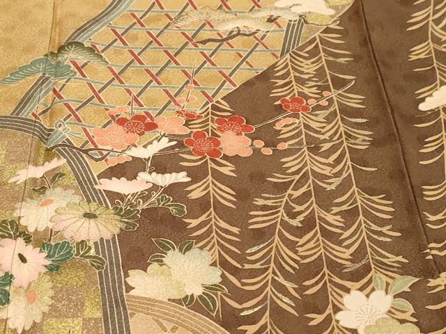 平和屋着物●訪問着 枝垂れ草花籬文 金彩 正絹 逸品 DABI9902ud