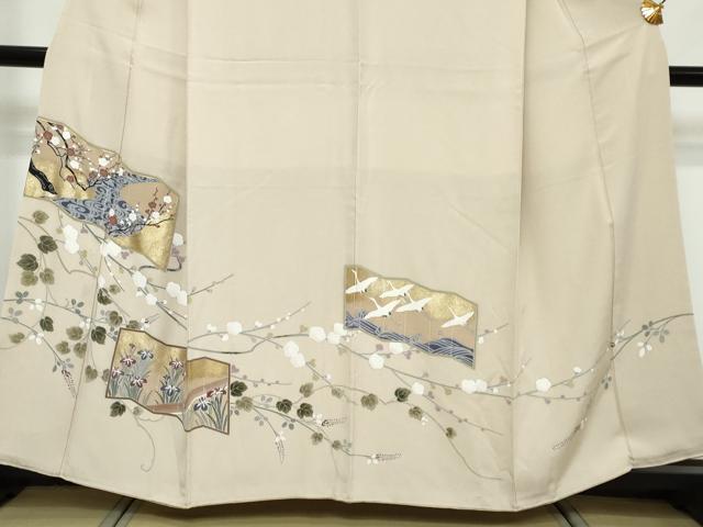 平和屋着物●豪華色留袖 駒刺繍 屏風飛鶴草花文 金彩 正絹 逸品 DABI9904ud
