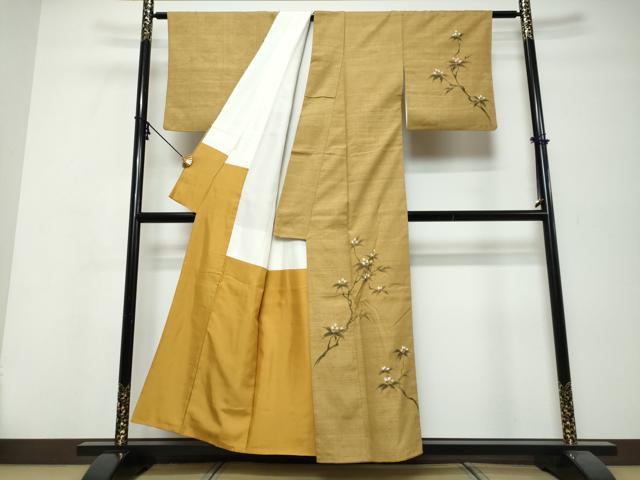 平和屋着物●訪問着 作家物 紬地 手描き 枝花文 正絹 逸品 DABI9905ud