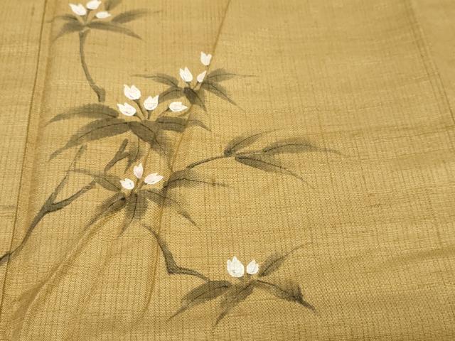 平和屋着物●訪問着 作家物 紬地 手描き 枝花文 正絹 逸品 DABI9905ud