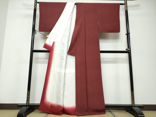 平和屋着物●小紋師 保科信 江戸小紋 万筋 黒色×真紅色 反端付き 正絹 逸品 DABI9910ud