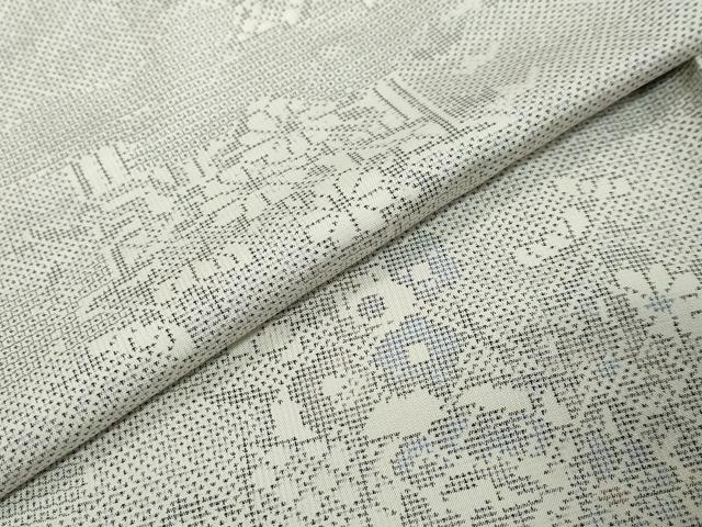平和屋着物●本場大島紬 白大島 9マルキ 120亀甲 几帳草花文 正絹 逸品 DABI9912ud