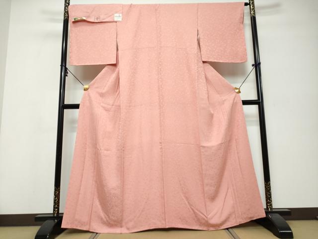 平和屋着物●上質な色無地 堅牢染 草花地紋 薄紅色 反端付き 正絹 逸品 未使用 DABI9916ud