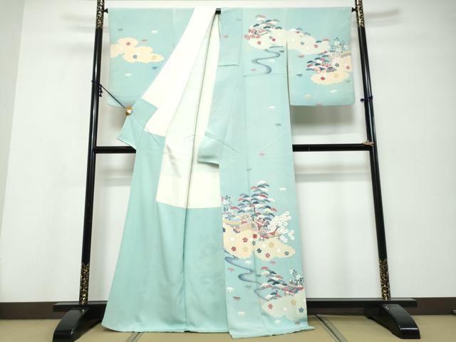 平和屋着物●訪問着 雲取り風景草花文 金彩 鬼しぼ縮緬 正絹 逸品 DABI9921ud