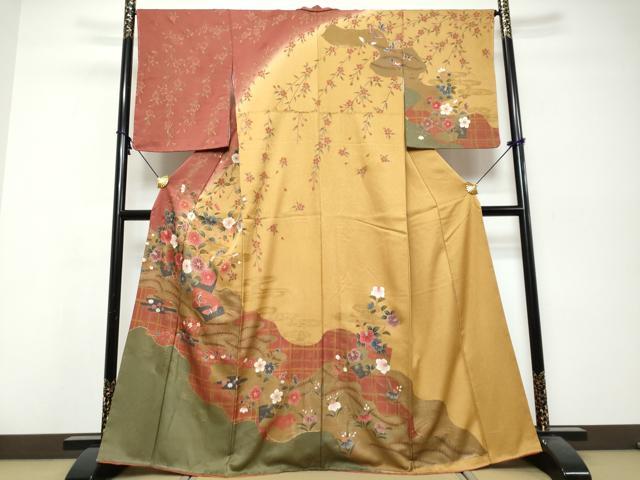平和屋着物●訪問着 地紙花蝶文 暈し染め 金彩 正絹 逸品 未使用 DABI9923ud