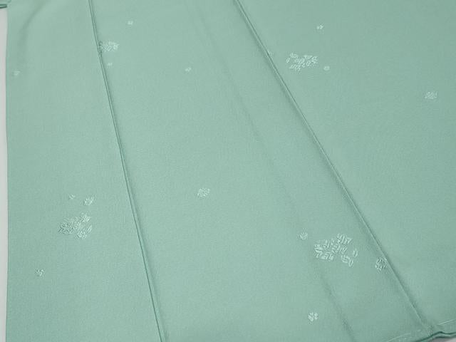 平和屋着物●上質な色無地 舞花地紋 白群色 反端付き 正絹 逸品 DABI9934ud