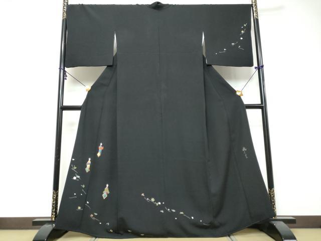 平和屋着物●女優・吉永小百合 訪問着 女人草花文 黒地 金彩 正絹 逸品 DABI9941ud