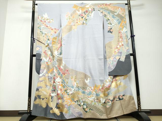 平和屋着物●豪華振袖 束ね熨斗飛鶴花文 金彩 正絹 逸品 DABI9943ud