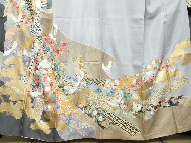 平和屋着物●豪華振袖 束ね熨斗飛鶴花文 金彩 正絹 逸品 DABI9943ud