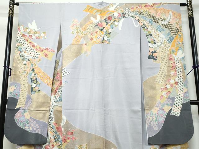 平和屋着物●豪華振袖 束ね熨斗飛鶴花文 金彩 正絹 逸品 DABI9943ud