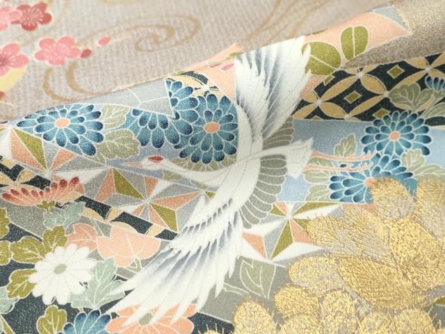 平和屋着物●豪華振袖 束ね熨斗飛鶴花文 金彩 正絹 逸品 DABI9943ud