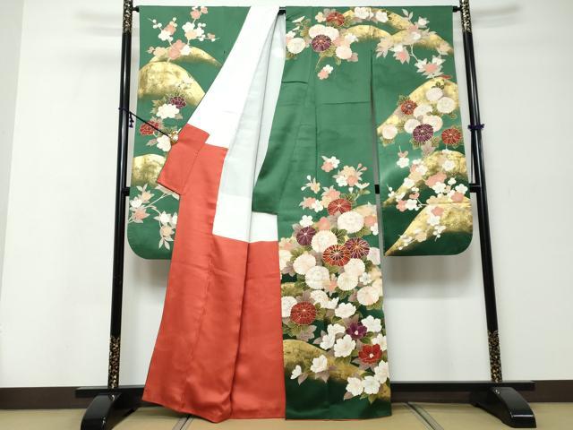 平和屋着物●豪華振袖 駒刺繍 枝花文 金彩 正絹 逸品 DABI9945ud