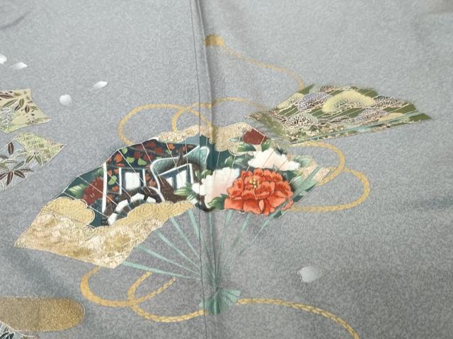 平和屋着物●訪問着 扇面色紙重ね草花文 暈し染め 金銀彩 正絹 逸品 DABI9949ud