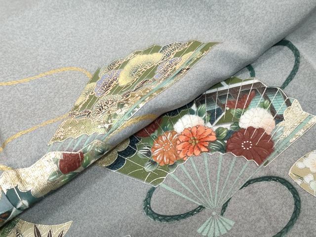 平和屋着物●訪問着 扇面色紙重ね草花文 暈し染め 金銀彩 正絹 逸品 DABI9949ud
