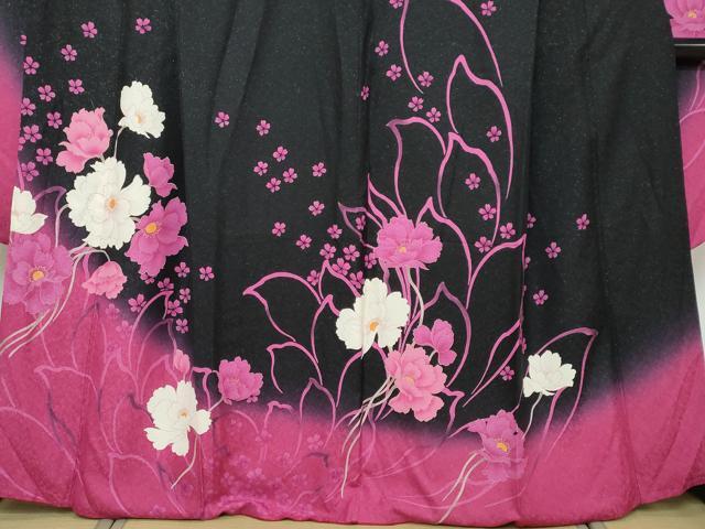 平和屋着物●豪華振袖・長襦袢(袷)セット 駒刺繍 草花文 暈し染め 銀通し地 正絹 逸品 DABI9951ud