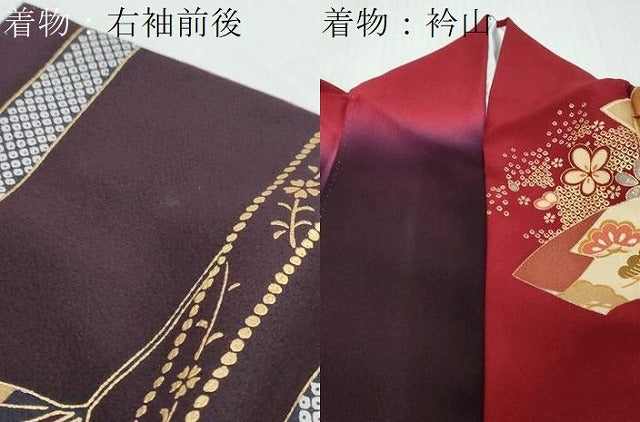 平和屋着物●豪華振袖・長襦袢(袷)セット 地紙花蝶文 金彩 正絹 逸品 DABI9952ud