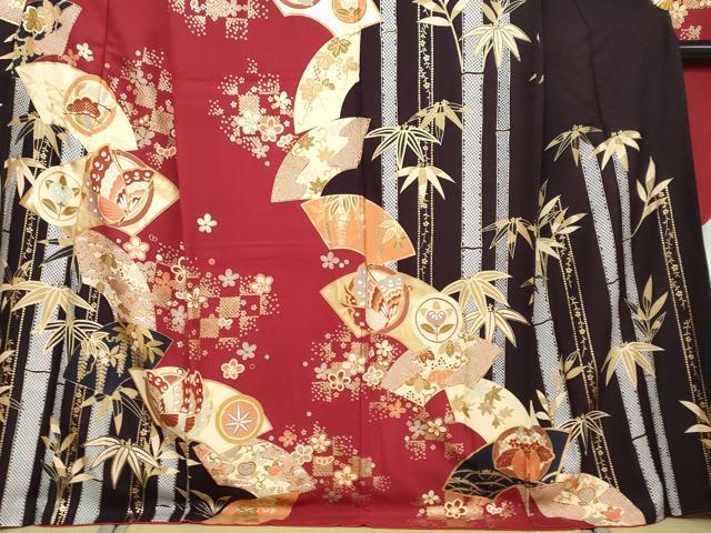 平和屋着物●豪華振袖・長襦袢(袷)セット 地紙花蝶文 金彩 正絹 逸品 DABI9952ud