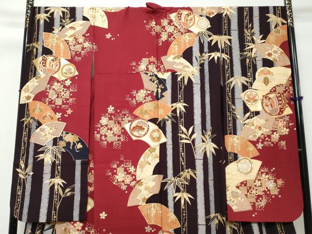 平和屋着物●豪華振袖・長襦袢(袷)セット 地紙花蝶文 金彩 正絹 逸品 DABI9952ud