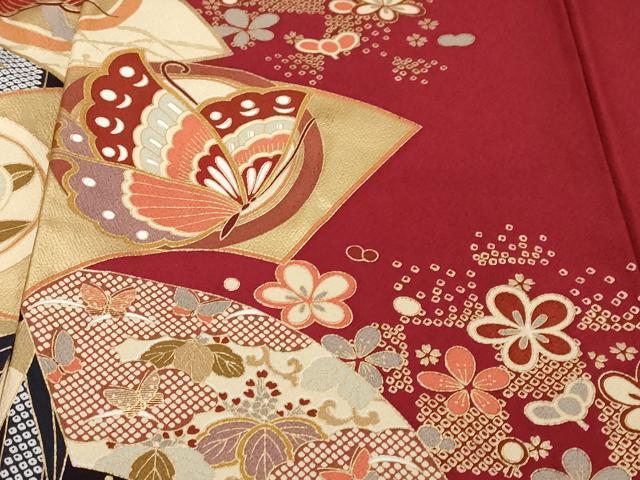 平和屋着物●豪華振袖・長襦袢(袷)セット 地紙花蝶文 金彩 正絹 逸品 DABI9952ud