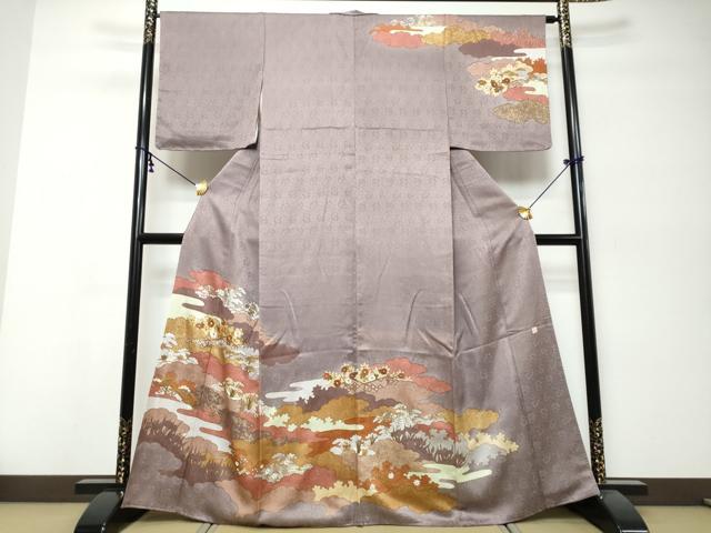 平和屋着物●皇室献上作家 藤井寛 訪問着 駒刺繍 雲取り草花文 金彩 正絹 逸品 DABI9959ud