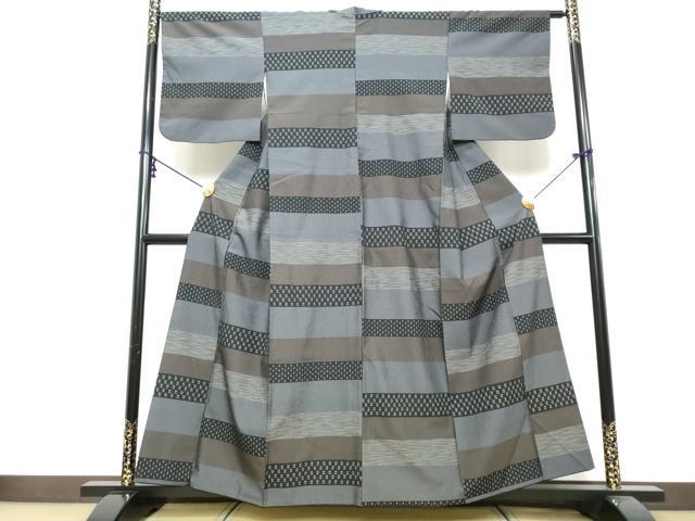 平和屋着物●上質なお召 横段吉祥文 正絹 逸品 DABI9962ud