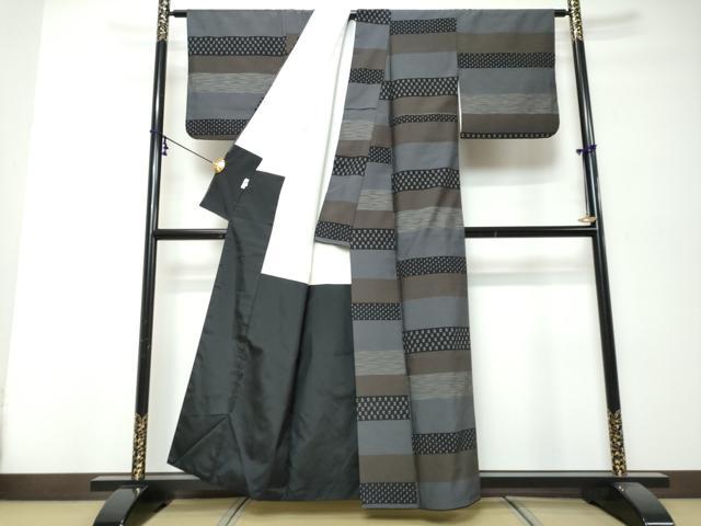 平和屋着物●上質なお召 横段吉祥文 正絹 逸品 DABI9962ud