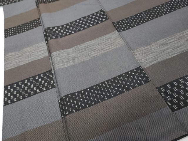 平和屋着物●上質なお召 横段吉祥文 正絹 逸品 DABI9962ud