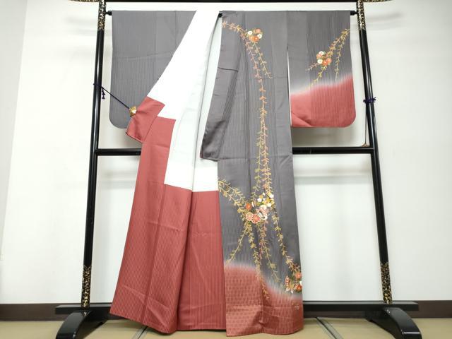 平和屋着物●訪問着 花蝶文 暈し染め 金彩 正絹 逸品 DABI9977ud
