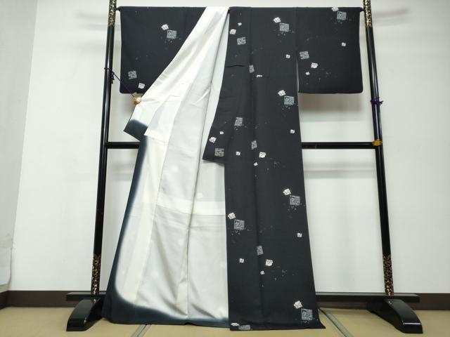 平和屋着物●上質な小紋 箔散らし花蝶文 黒地 正絹 逸品 DABI9978ud