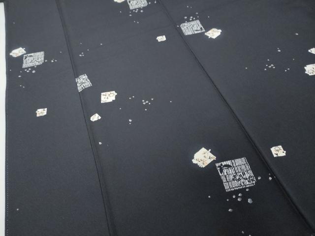 平和屋着物●上質な小紋 箔散らし花蝶文 黒地 正絹 逸品 DABI9978ud