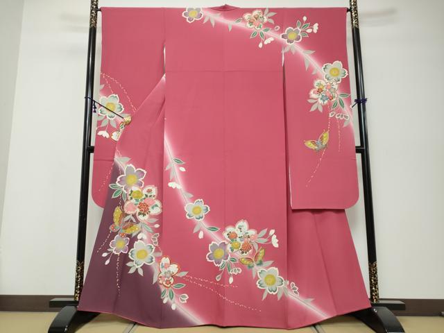 平和屋着物●豪華振袖 駒刺繍 花蝶文 暈し染め 金彩 正絹 逸品 DABI9984ud