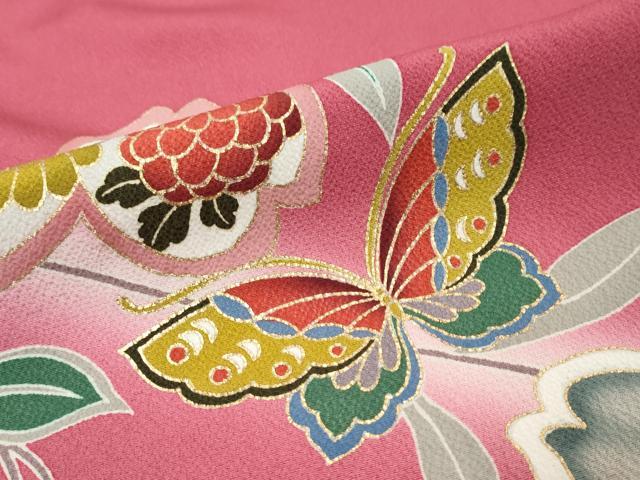 平和屋着物●豪華振袖 駒刺繍 花蝶文 暈し染め 金彩 正絹 逸品 DABI9984ud