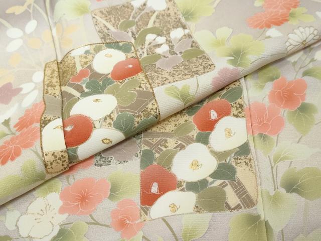 平和屋着物●訪問着 駒刺繍 色紙重ね草花文 暈し染め 金彩 正絹 逸品 DABI9985ud