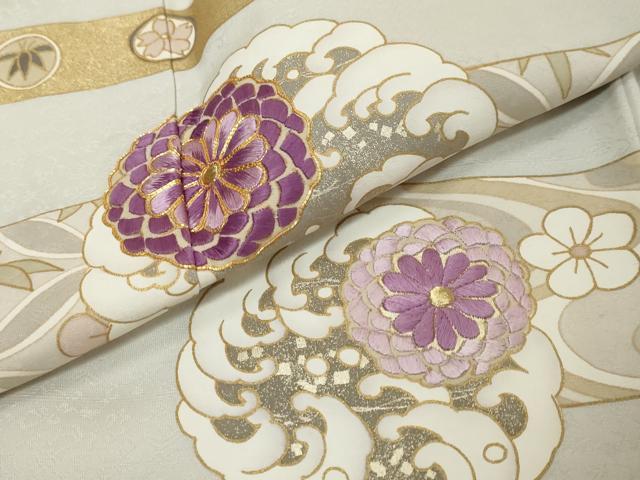 平和屋着物●西陣 京の名門 じゅらく謹製 帝王紫 訪問着 駒刺繍 横段吉祥花文 金彩 正絹 逸品 DABI9986ud