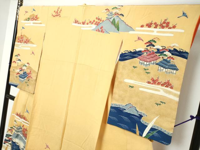 平和屋着物●浦野理一 金彩友禅 訪問着 風景花鳥文 鬼しぼ縮緬 正絹 逸品 DABI9987ud