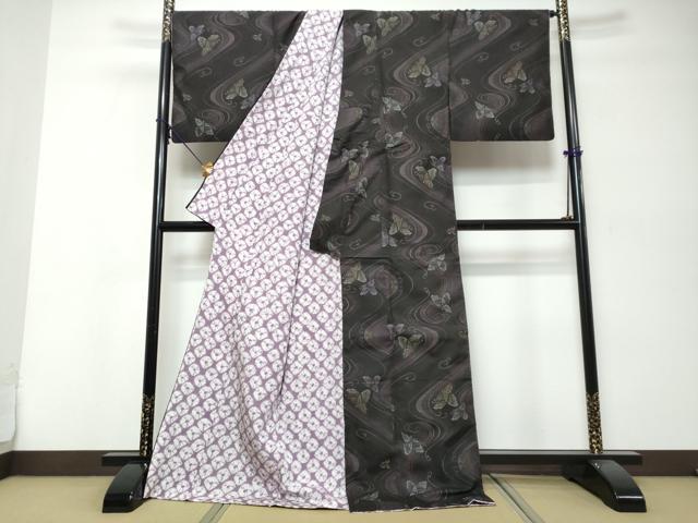 平和屋着物●本場大島紬 9マルキ 古代染色純泥染 舞蝶文 通し胴裏 阿多利謹製 証紙付き ロング丈 正絹 逸品 DABI9992ud