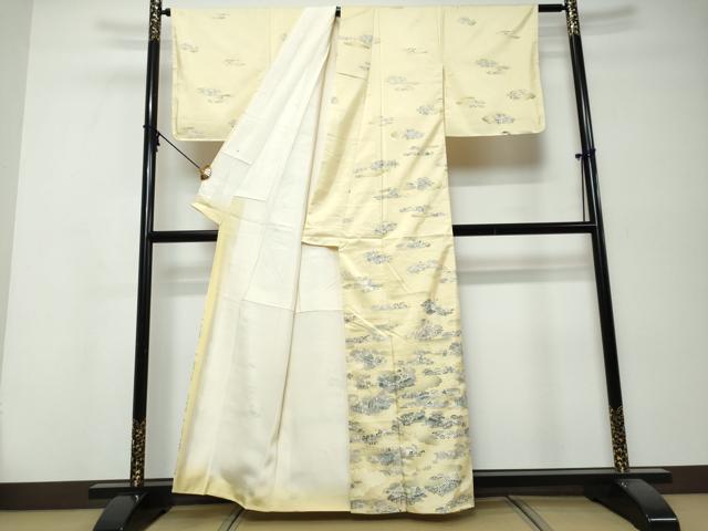 平和屋着物●本場大島紬 訪問着 エ霞風景草花文 正絹 逸品 DABI9997ud