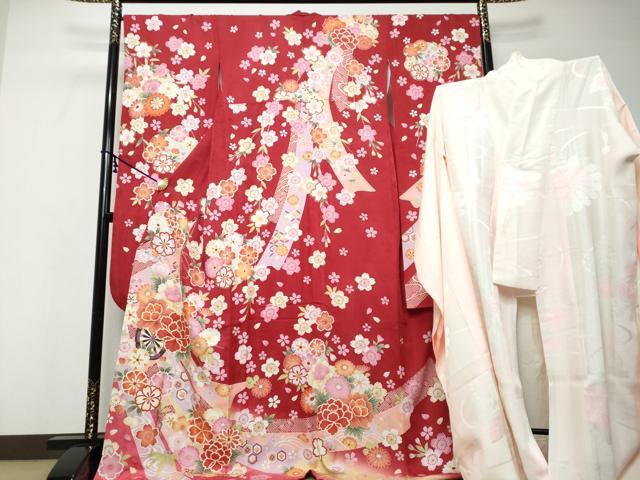 平和屋着物●豪華振袖・長襦袢(袷)セット 駒刺繍 几帳花車文 暈し染め 金彩 正絹 逸品 DABI9999ud
