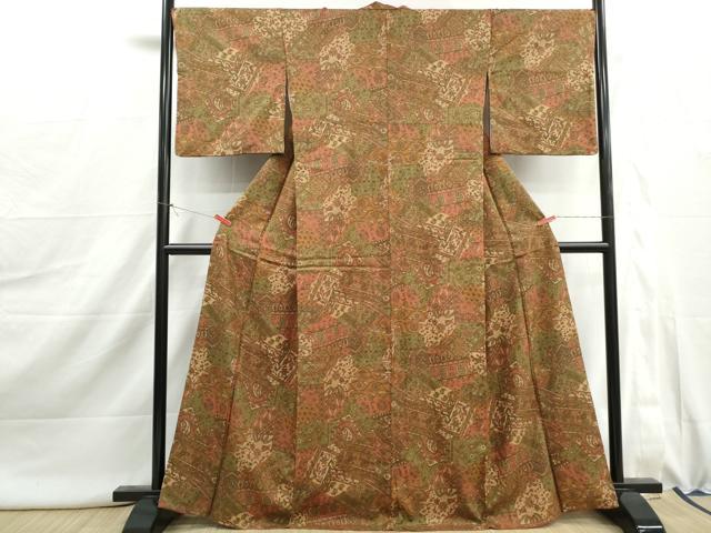 平和屋着物■ファッションブランド hiromichi nakano ヒロミチナカノ 小紋 紬地 切嵌更紗花文 正絹 逸品 DABJ0007qa