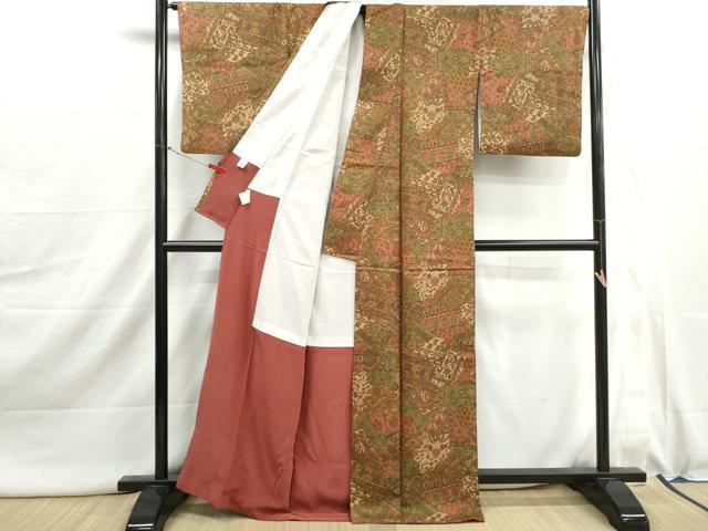 平和屋着物■ファッションブランド hiromichi nakano ヒロミチナカノ 小紋 紬地 切嵌更紗花文 正絹 逸品 DABJ0007qa