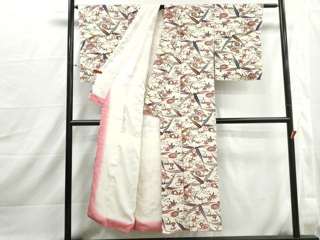 平和屋着物■上質な小紋 型染め 花唐草文 正絹 逸品 DABJ0013qa