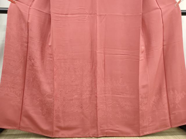 平和屋着物■豪華色留袖 作家物 人物風景花地紋 江戸絵巻 甚三紅色 正絹 逸品 DABJ0044qa