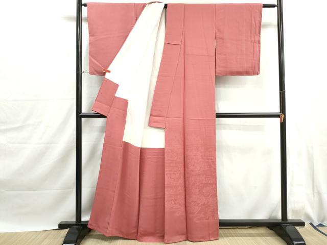 平和屋着物■豪華色留袖 作家物 人物風景花地紋 江戸絵巻 甚三紅色 正絹 逸品 DABJ0044qa