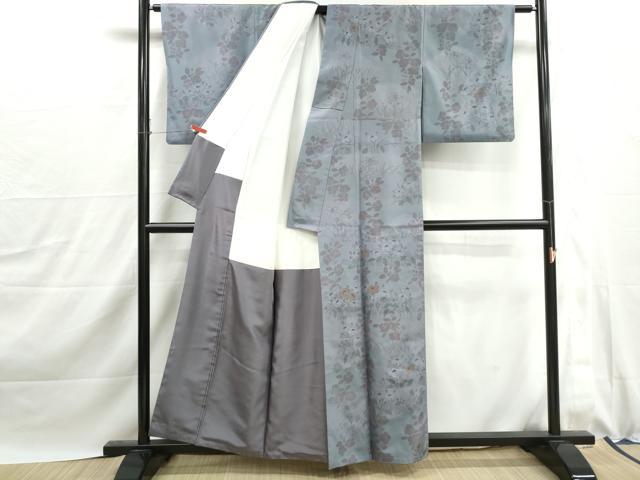 平和屋着物■上質な小紋 紬地 草花文 正絹 逸品 DABJ0066qa