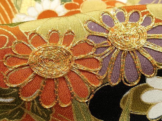 平和屋着物■豪華黒留袖 駒刺繍 花鳥文 尾長鳥 松竹梅 金彩 正絹 逸品 未使用 DABJ0080qa