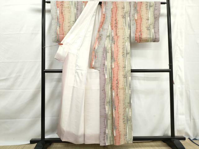 平和屋着物■上質な小紋 花蝶間道 金彩 正絹 逸品 DABJ0104qa