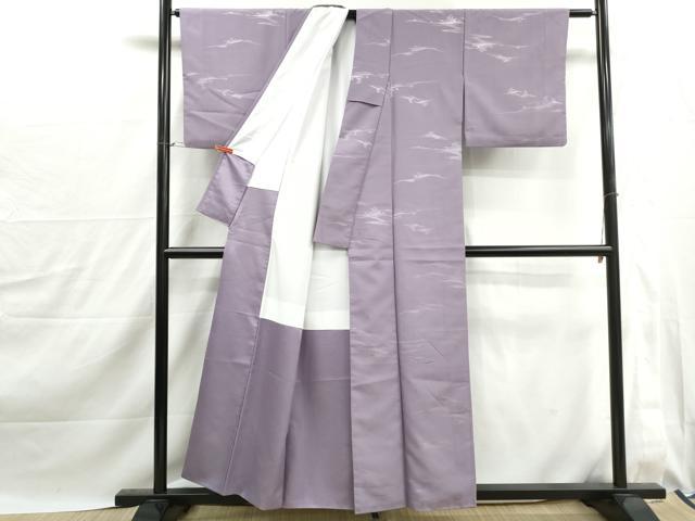 平和屋着物■色無地 霞地紋 浅紫色 洗える着物 DABJ0137qa