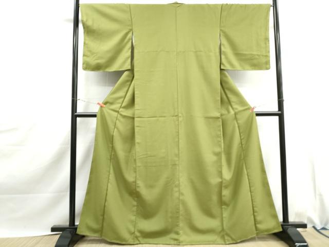 平和屋着物■色無地 霞地紋 青丹色 洗える着物 DABJ0138qa